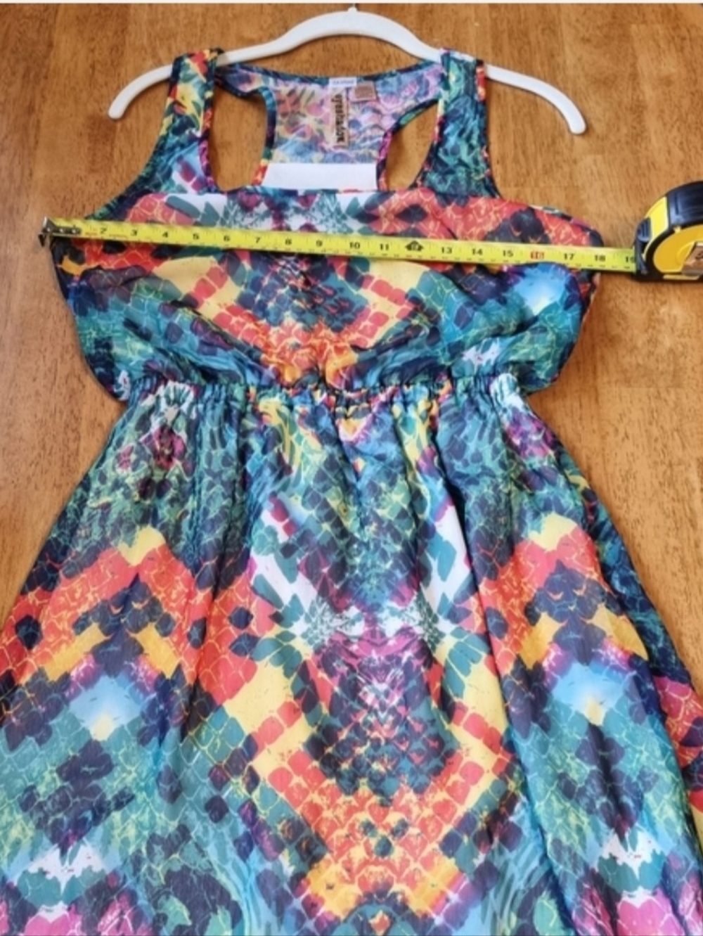 Eyeshadow Multicolor Abstract Print Racerback High-Low Dress Size M - Picture 6 of 7